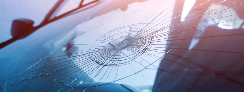 Cracked windshield close-up